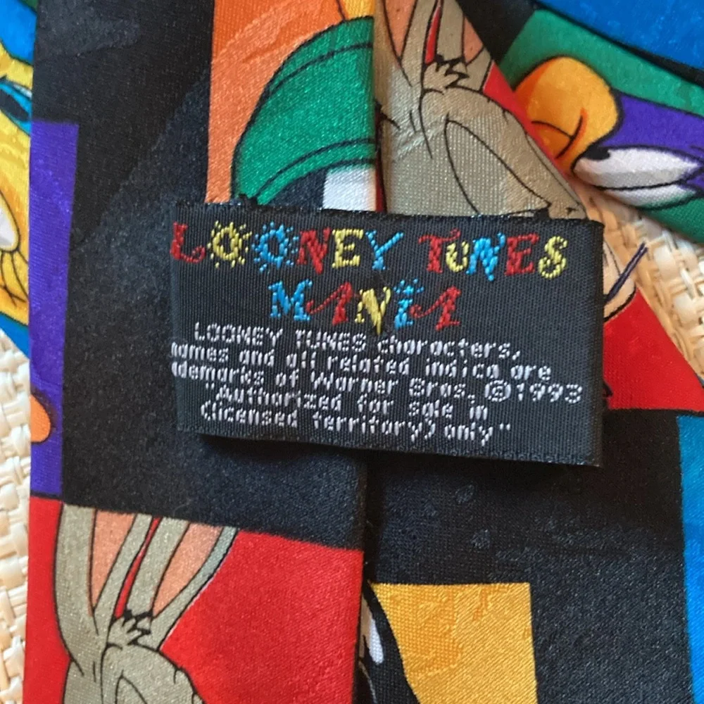 Vintage Warner Bros 1993 Looney Tunes Character Tie - Black and Multicolor